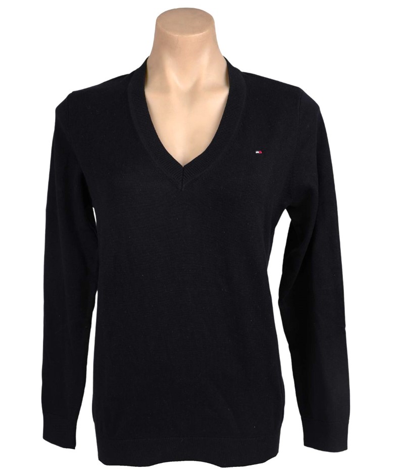 TOMMY HILFIGER Women's V-Neck Sweater, Size XL, 100% Cotton, Black. NB: sho