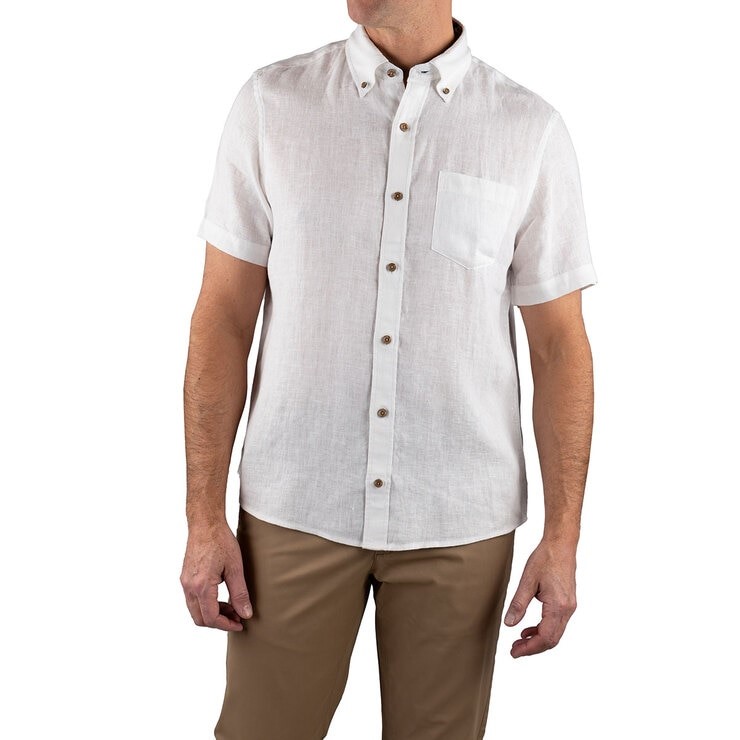 TAILOR VINTAGE Men's S/S Shirt, Size XL, 100% Linen, White. NB: minor dirt