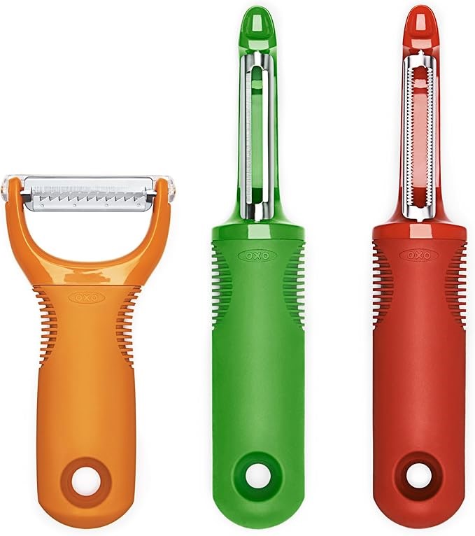 Oxo Good Grips 3-Piece Peeler Set, Stainless-Steel, Green/Orange/Red, 10-in