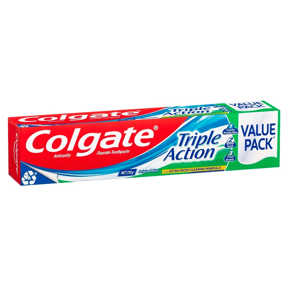 5 x COLGATE Triple Action Toothpaste, 210g. NB: Some have damaged packaging