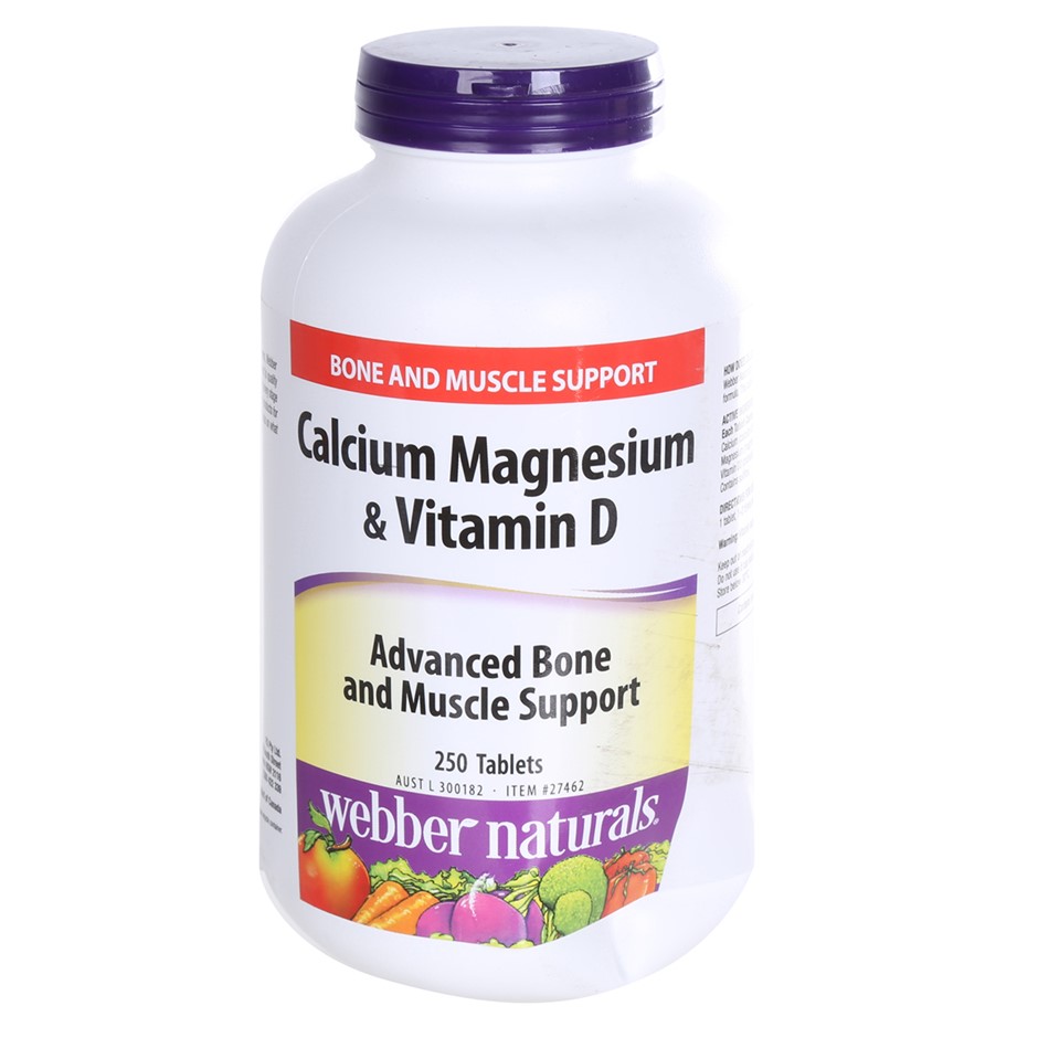WEBBER NATURALS Calcium Magnesium & Vitamin D, 250 Tablets. NB: Slightly de