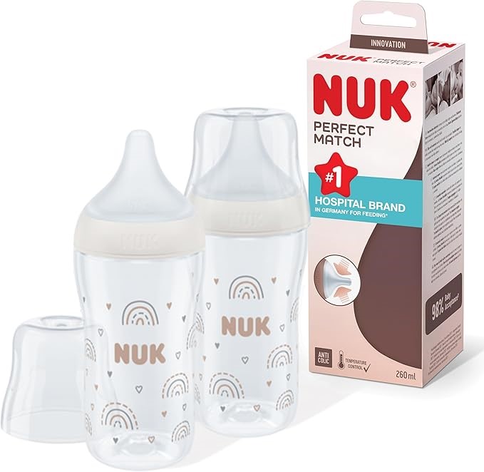 NUK Perfect Match Baby Bottles Set | 3+ Months | Adapts to Baby's Palate |