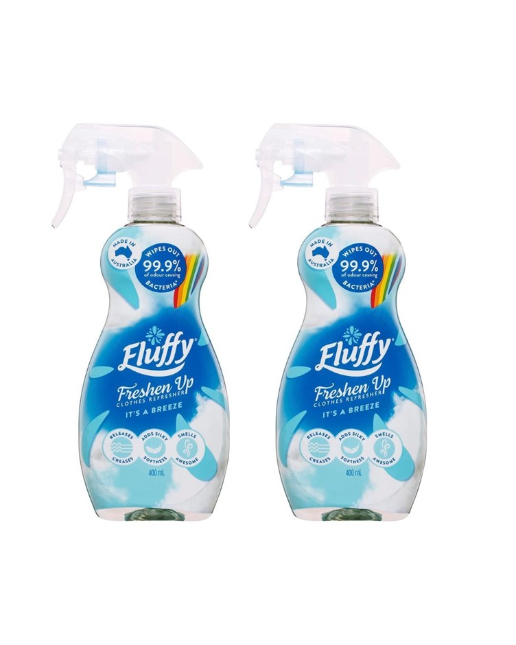 2 x FLUFFY Clothes Refresher Liquid Spray, 400mL, It's a Breeze, Freshen Up