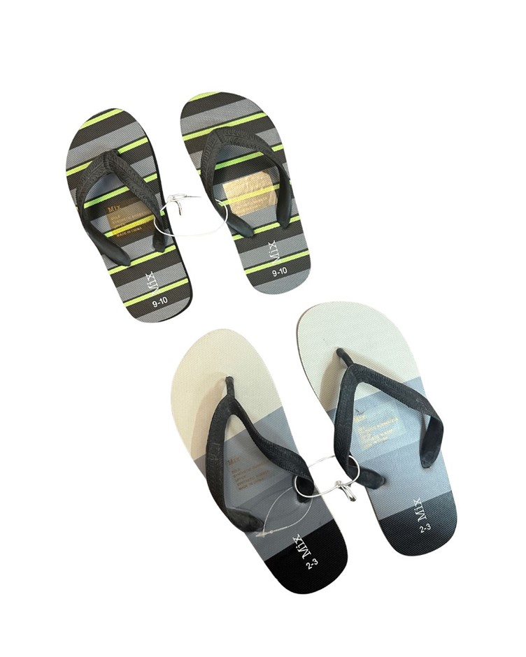 MIX SLIPPERS BUNDLE: Black, Grey & White Stripes (Size 2-3) + Black, Grey &