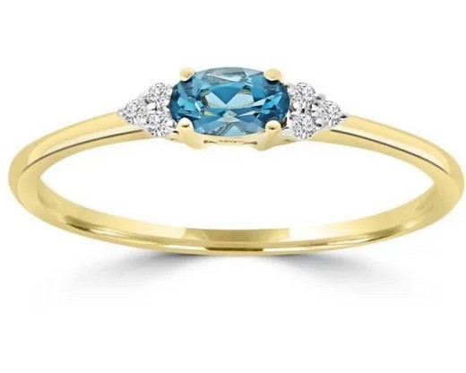 9K Yellow Gold 0.03ct HI I1 DIAMOND BRACELETUE TOPAZ RING