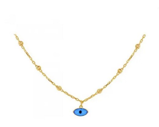 9K YELLOW GOLD EVIL EYE DC BALL NECKLACE 41 + 2.5cm
