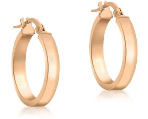 9K ROSE GOLD HLW RECT TUBE HOOP EARRINGS 15mm