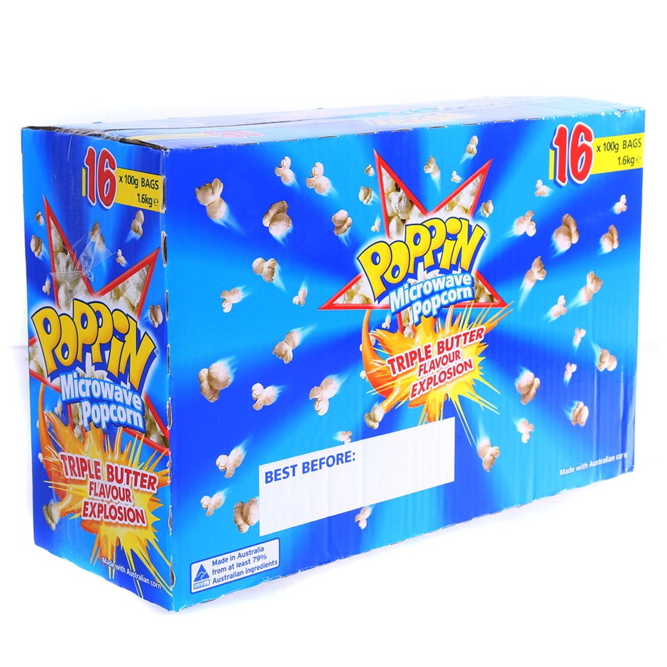 2 x Box of 16pk POPPIN Microwave Popcorn Triple Butter Flavour, 100g. N.B: