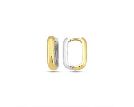 9K Yellow Gold &amp; WHITE GOLD RECT HUGGIE EARRINGS 15mm