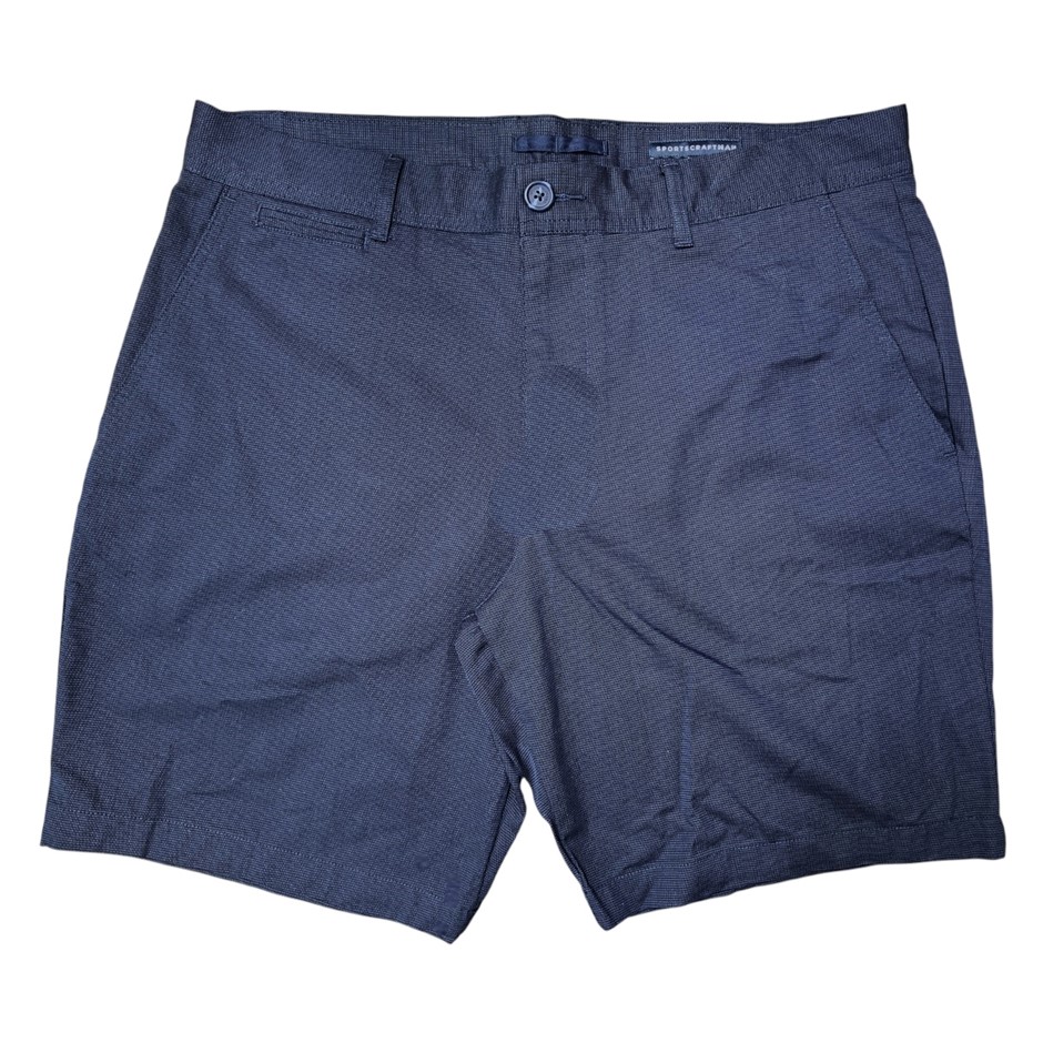 SPORTSCRAFT Men's Textured Short, Size 32, 98% Cotton, Dark Blue, AG206265.