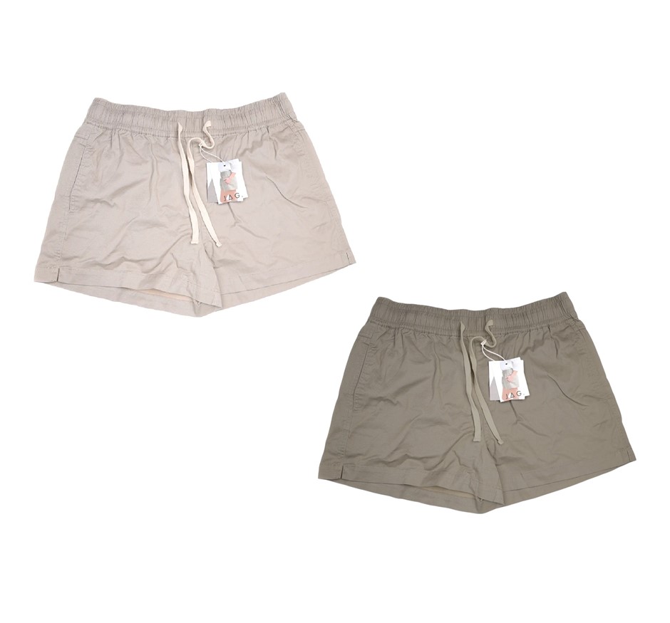 2 x JAG Women's Peach Feel Elastic Shorts, Size 16, 97% Cotton, Fern & Natu