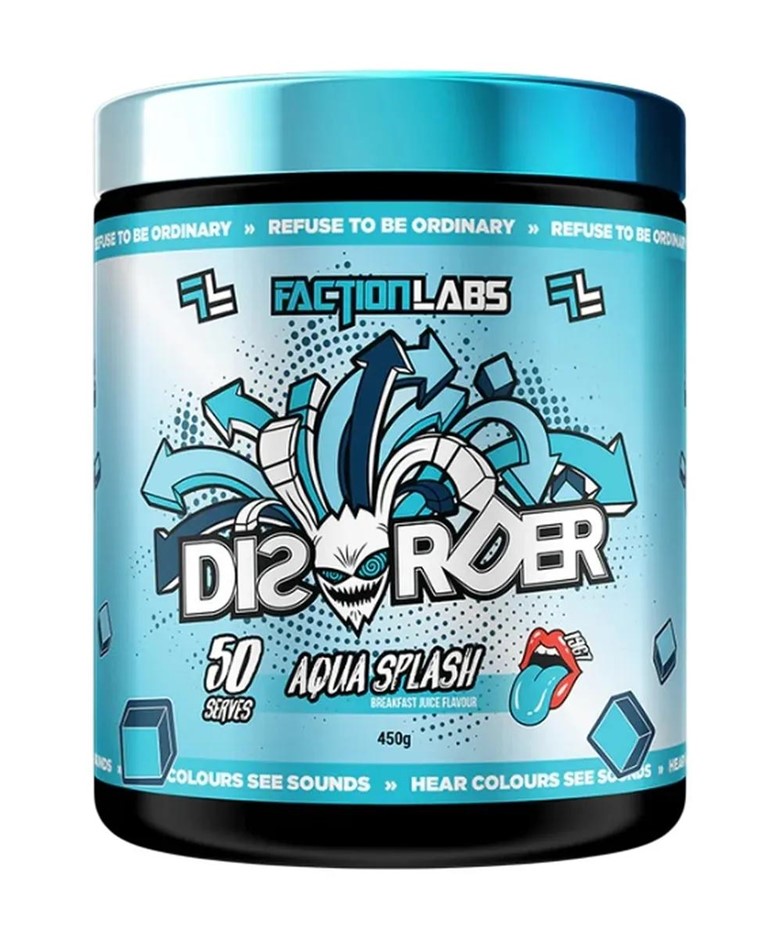 FACTION LABS Disorder Pre-Workout, Total 225g (25 Serves), Aqua Splash. Bu