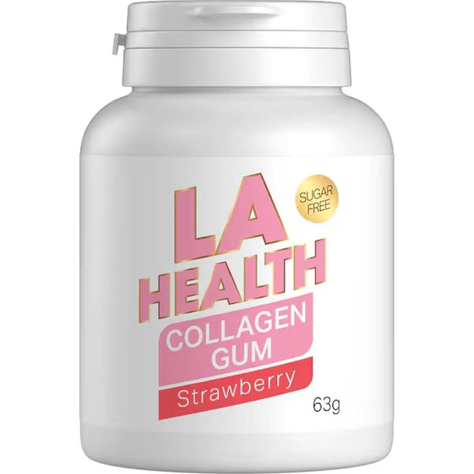 24 x LA HEALTH Collagen Sugar-Free Gum, 63g, Strawberry. Best Before: 07-10