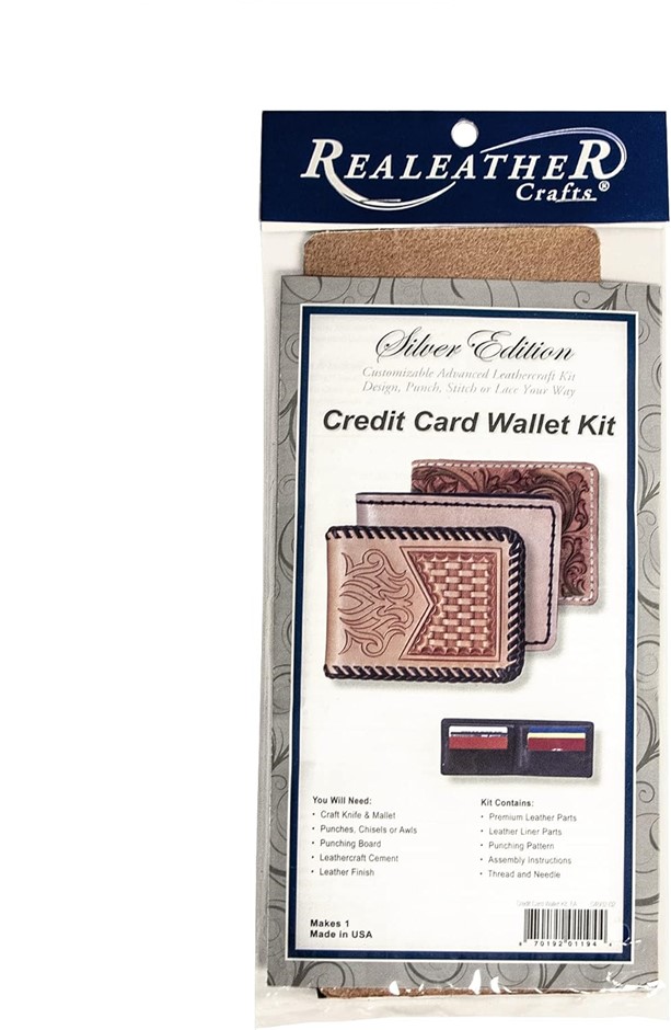 2 x REALEATHER Silver Edition Credit Card Wallet Leather Craft Kit, Natural