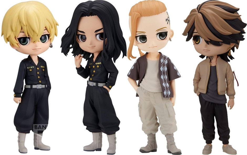 4 x BANPRESTO Tokyo Revengers Q Posket: Kazutora Hanemiya (Ver.B), Ken Ryug