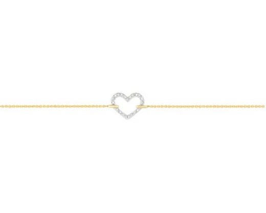 9K YELLOW GOLD 0.07ct F VS LAB DIAMOND OPEN HEART BRACELET 17+2cm