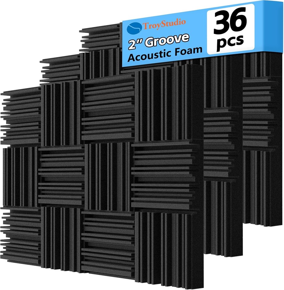 TroyStudio 36 Pack Studio Sound Absorbing Foam Panels, 12" x 12" x 2" Wide
