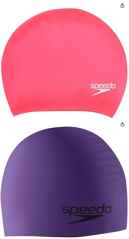 SWIM CAP BUNDLE: SPEEDO Long Hair Silicone Swim Cap (Ecstatic) & SPEEDO Uni