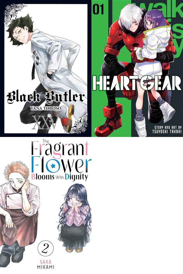 3 x MANGA BOOKS: Black Butler Vol. 25 + Heart Gear Vol. 1 + The Fragrant Fl