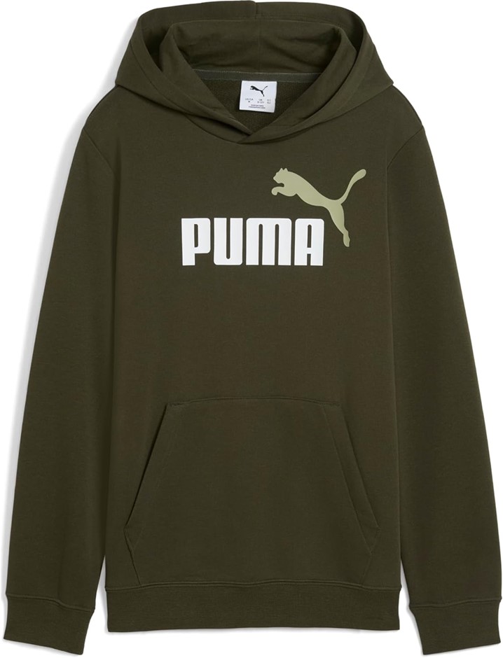 PUMA Men's Essential 2 Color No.1 Logo French Terry Hoodie, Dark Olive, X-S