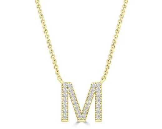 9K YELLOW GOLD 'M' 0.09 HI I1 DIAMOND NECKLACE 40+5cm