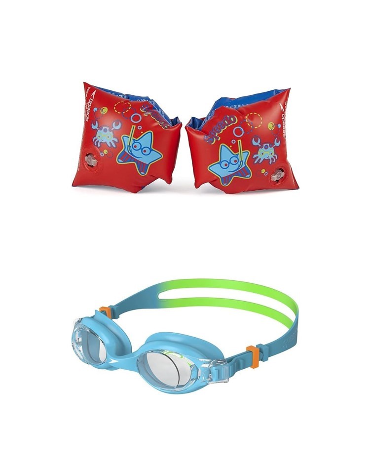 KIDS SWIMMING BUNDLE: SPEEDO Sea Squad Armbands, Unisex, Red + Speedo Kid's