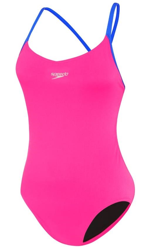 SPEEDO Women's Eco Thin Strap One Piece Swimsuit, Pink/Blue, Size AU 36