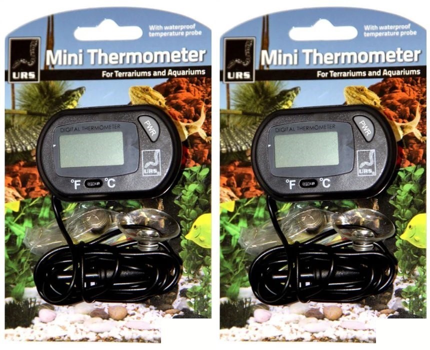 2 x URS Mini Digital Thermometer with Probe For Terrariums & Aquariums