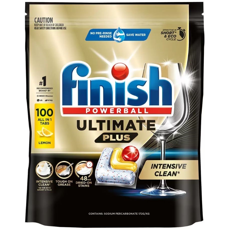 FINISH Powerball 100pk Ultimate Plus, Lemon. NB: Damaged packaging, 10 x po