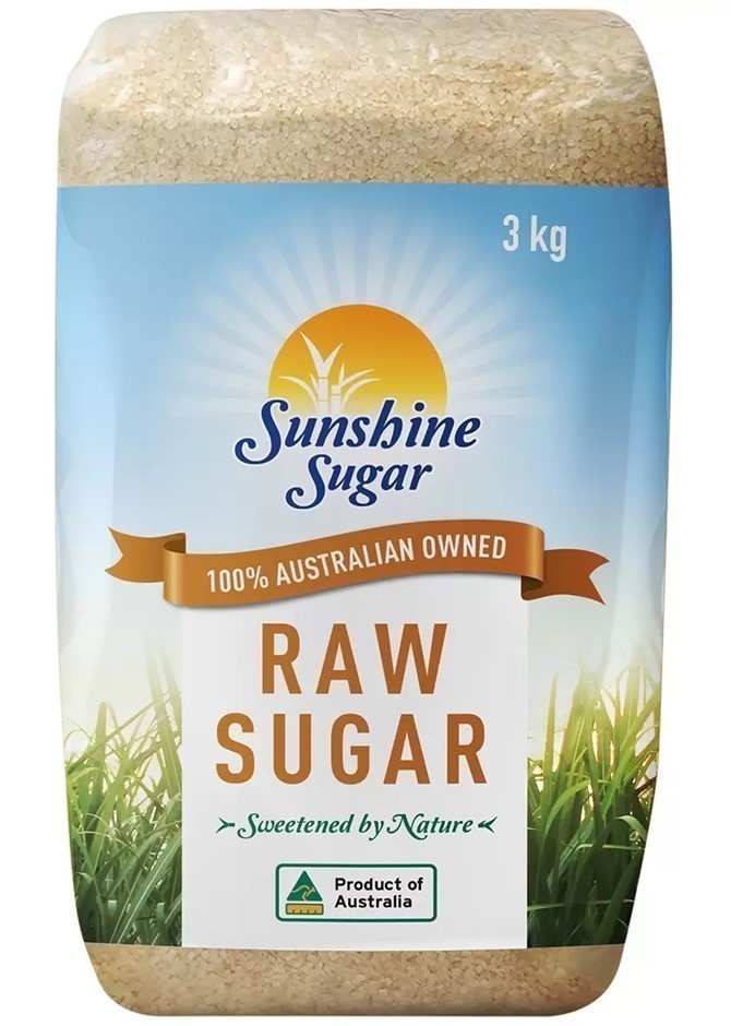 8 x SUNSHINE SUGAR Raw Sugar, 3kg. NB: Damaged packaging.