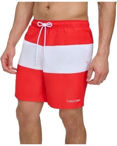 CALVIN KLEIN Men's Colorblocked 7" Swim Shorts, Size M, 100% Polyester, Hig