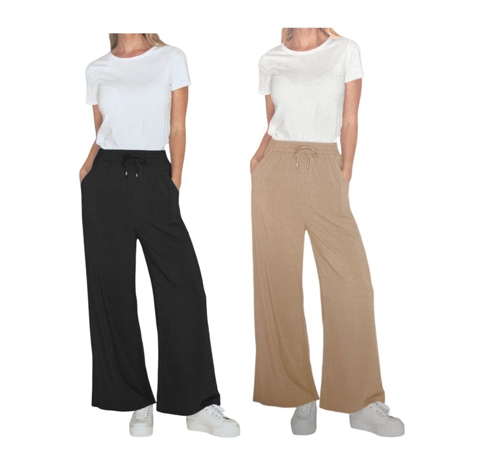 2 x ADVENT Women's Ava Palazzo Lounge Pants, Size L, Black & Safari, 183791