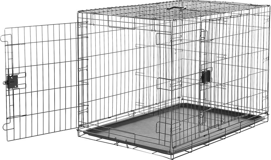 AMAZON BASICS Foldable Metal Wire Dog Crate with Tray, Double Door, 106cm L