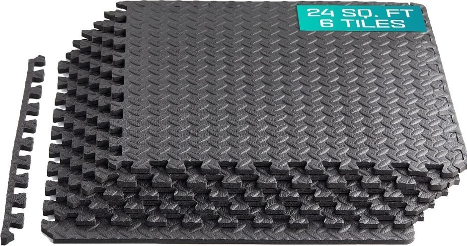 Set of 6 x YES4ALL Interlocking Exercise Foam Mats, Black.