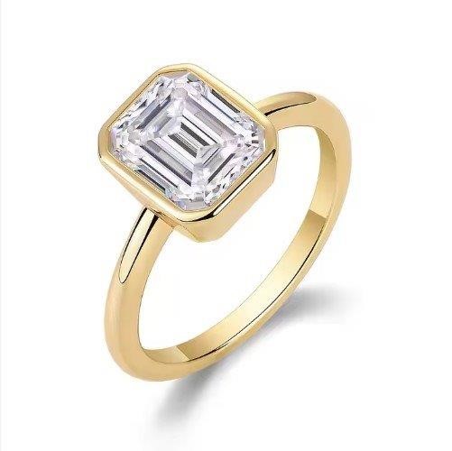 3.0ct GRA  Moissanite white  18k Solid Yellow Gold Vermeil Ring  -8US