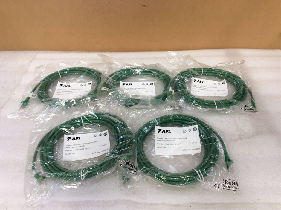 AFL AFL6AS050-GN-L-A Cat6A S/FTP Shielded Network Cable - New (Lot of 5)