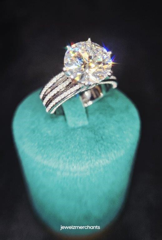 5.0ct GRA Moissanite White 18k Solid White Gold Vermeil Ring -7US-VVS1