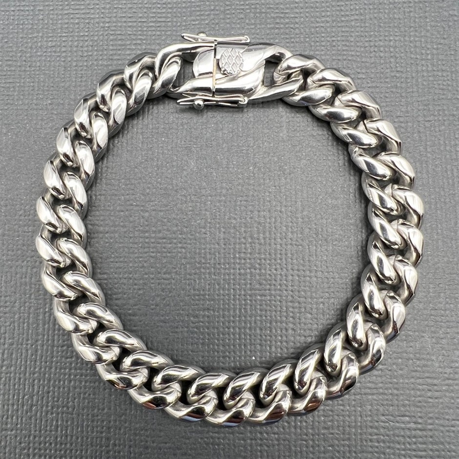 Silver-Filled Cuban Curb Chain Bracelet, 10MM Wide - 20.3cm