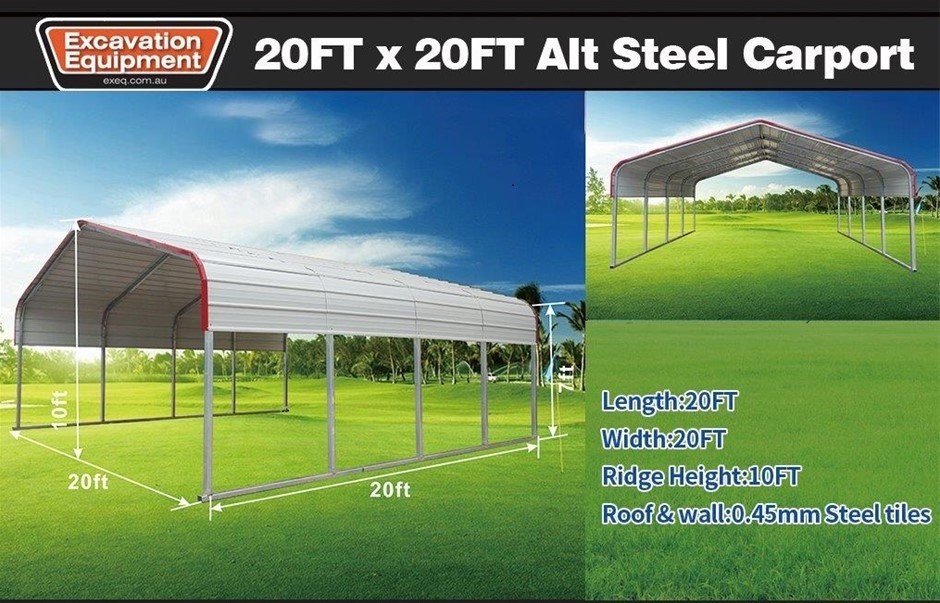 20ft x 20ft Steel Carport, (Unused)