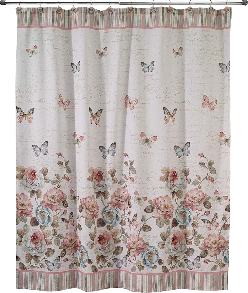 AVANTI LINENS Butterfly Garden Collection, Shower Curtain, White
