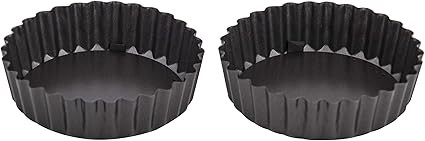 MASTERPRO Individual Round Fluted Tart Tin Set/2, Black.