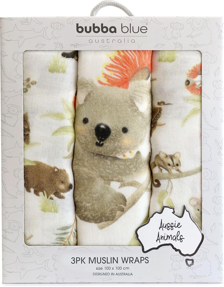 2 x Assorted BUBBA BLUE Baby Bedding, Comprising: 1 x Muslin Wraps (Pack of