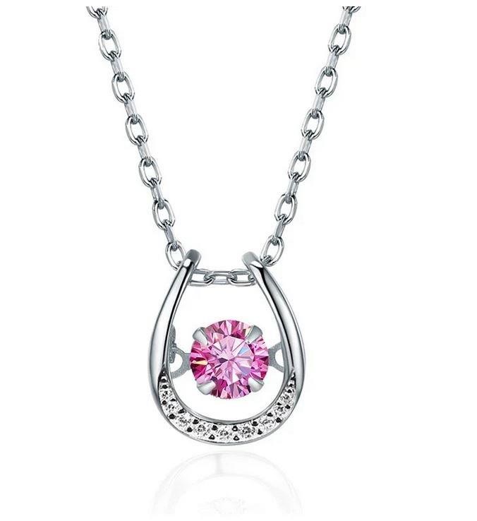 1.0ct GRA Moissanite Pink Brilliant Cut 925 Sterling Silver Pendant-VVS1