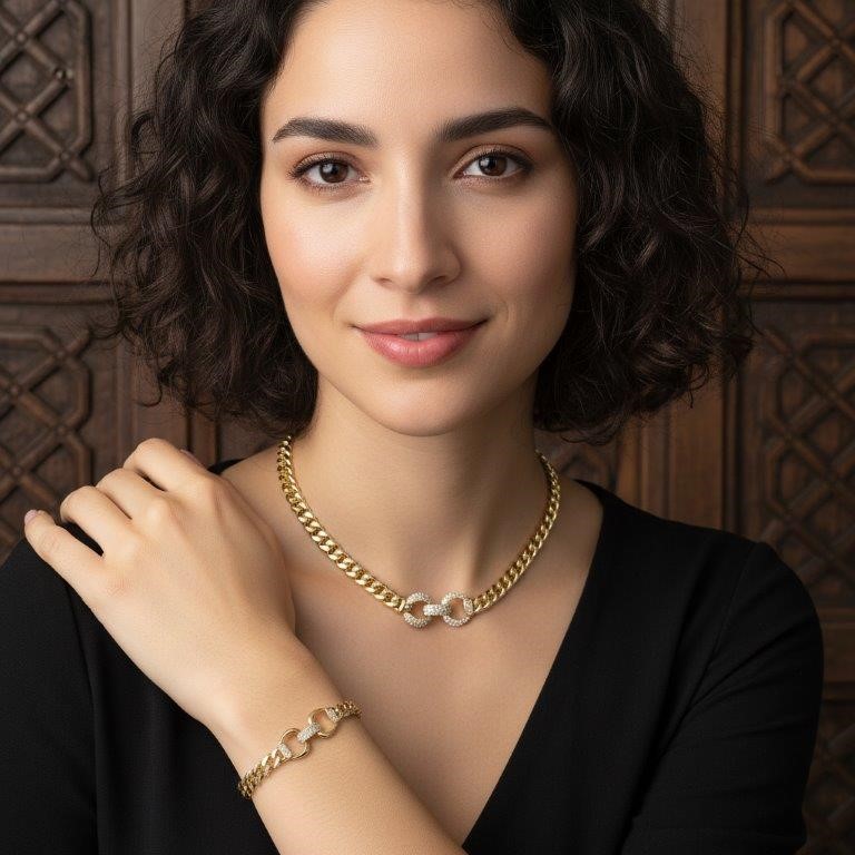 Set 18k Italy Stamped Heavy Yellow Gold Filled Chain & Bracelet Quality