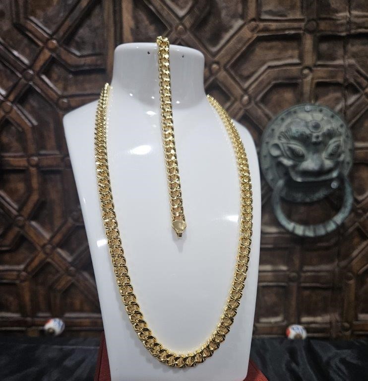 Set 22KGF/Italy Stamped Set Solid Heavy Yellow Gold Filled Chain & Bracelet