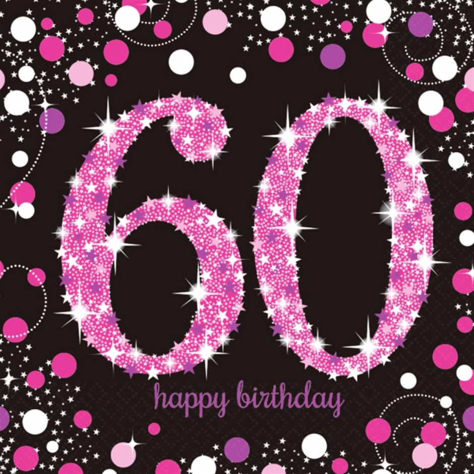 4 x AMSCAN Sparkling Pink Celebration Happy 60th Birthday Napkins (Pack of