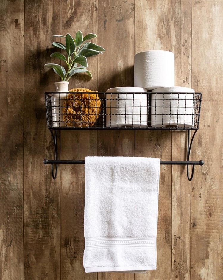 HOME TRADITIONS Rustic Metal Wall Mount Shelf with Towel Bar, Large, Z02225