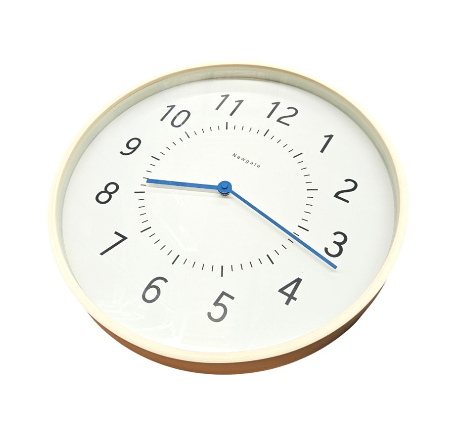 NEWGATE 'Monopoly' Pale Ply Wood Blue Hands Wall Clock, 40cm x 4.8cm.