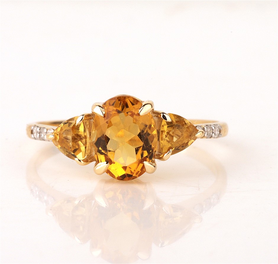 Yellow Gold Natural Citrine & Diamond Ring with valuation