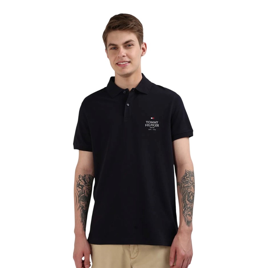 TOMMY HILFIGER Men's IC Stack Chest Reg Polo, Size S, 96% Cotton, Desert Sk